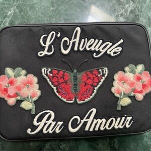 Embroidered Black Pouch with Butterfly and Floral Design